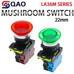 22mm LA36M Mushroom Momentary Button LA36M-10M Big Push Latching SWITCH Self Reset 10A RED GREEN 12V 24V 110V 220V