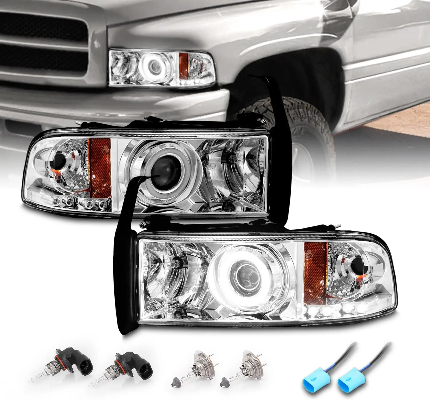 

для Dodge Ram 1500–2001 гг. | 94-02 Ram 2500 3500 Dual Xreme LED Halo Rings Проектор Хромированный сменный комплект фар - Пасеть