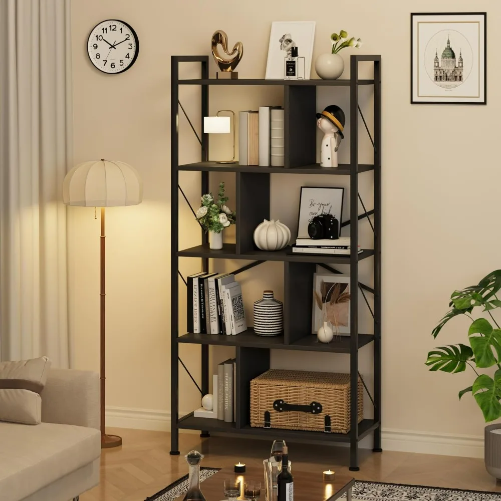 

5 Tier Bookshelf with Storage, 61 Inch Tall Industrial Book Shelf with Open Display Bookshelves, 5 Shelf Bookcases