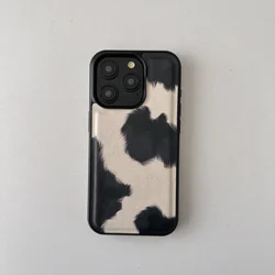 Creative Artificial Leather Texture Cow Pattern Chic Phone Case for iPhone 16 15 14 11 12 13 Pro Max Plus Back Cover