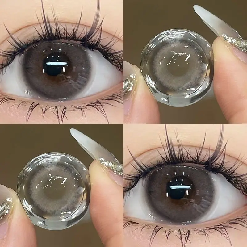 YIMEIXI 1Pair 0 to -8.00 Degree Colored Contact Lenses for Eyes with Diopters Grey Lenses Fashion Lens Soft Natural Beauty Pupil