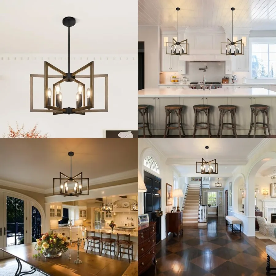 

Modern Farmhouse Pendant Lights for Kitchen Island, Vintage Geometric Dining Room Lighting Hanging, Industrial Chandelier for H