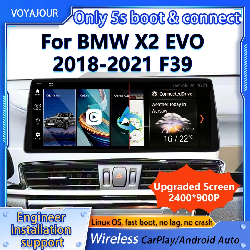 Upgrade 2400*900p For BMW X2 F39 EVO 2017-2021 Car Multimedia Player Screen Wireless Carplay Android Auto 12.3'' Idrive Linux