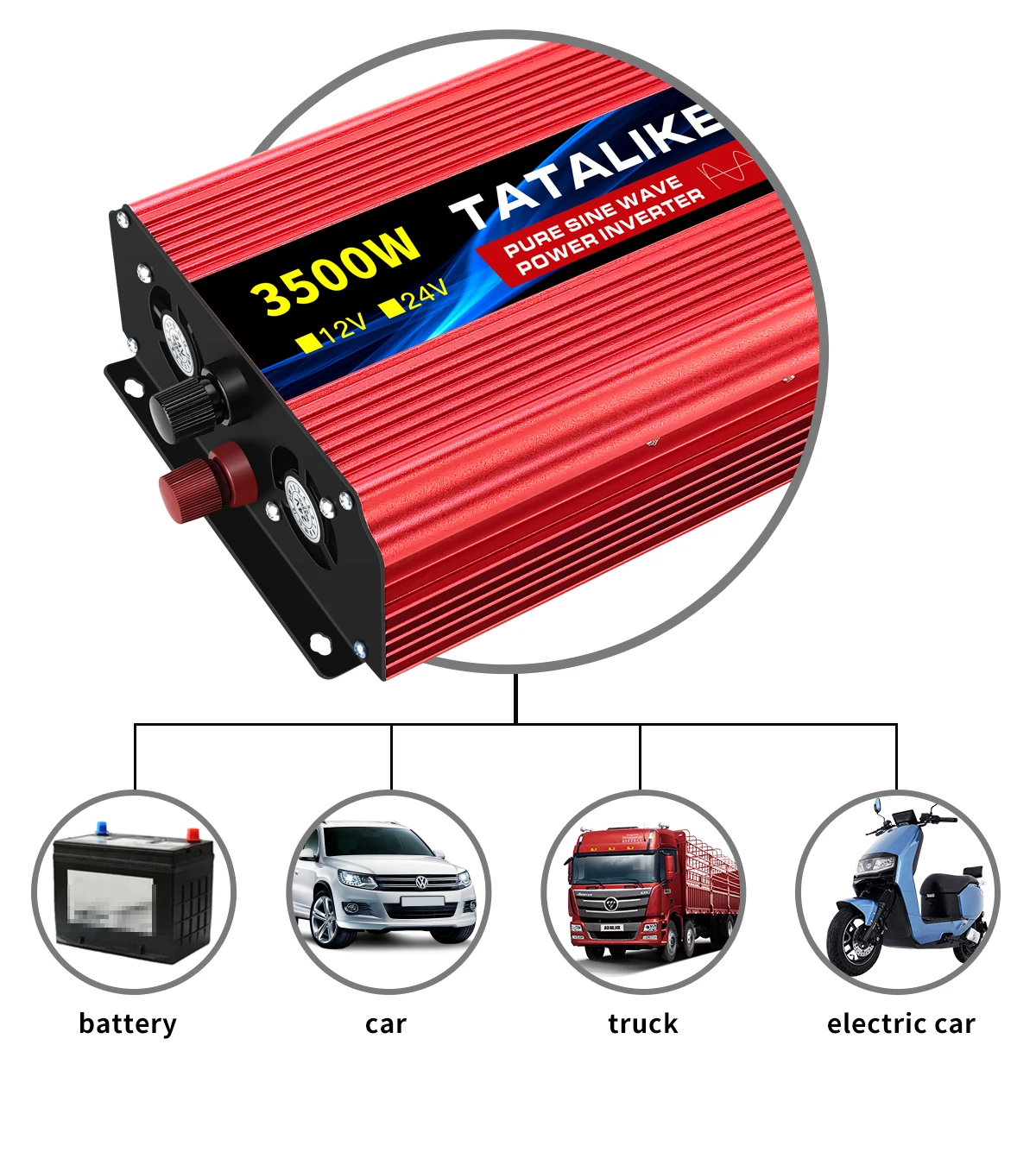 Wechselrichter reine Sinuswelle 2500 W/3500 W/4500 W/5000 WDC 12 V/24 V zu AC 220 V 230 V Spannungsübertragungskonverter Ladeadapter EU-Buchse – Detail 8