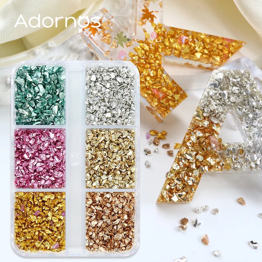 6 Grids Irregular Glass Crystal Crackle Stone Epoxy Resin Filling Metallic Color Broken Glass Stones DIY Jewelry Crafts Making