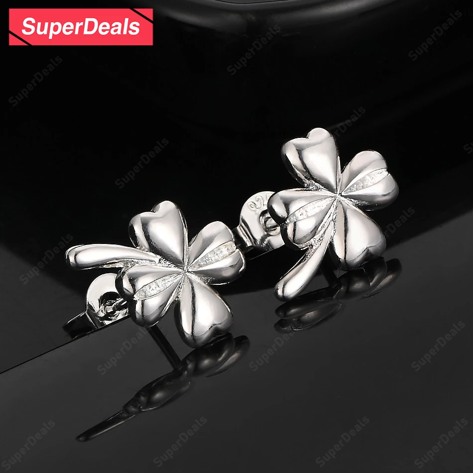 

SuperDeals 925 Sterling Silver Four Leaf Clover Stud Earrings Women Party Beautiful Jewelry Wedding Gift Fine Accessories