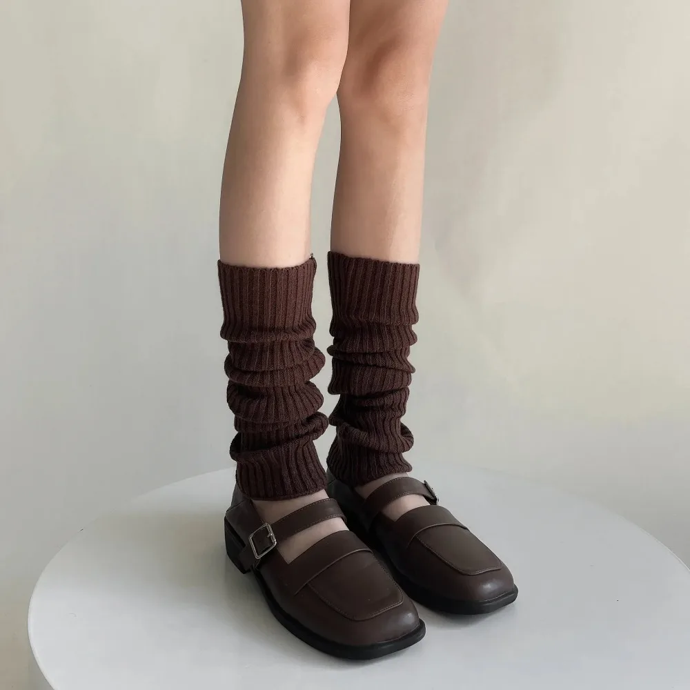 Calentadores de piernas de punto para mujer, cubierta de pie, JK Lolita, Kawaii, lindo, Color sólido, calcetines largos, calentador de piernas, Otoño e Invierno