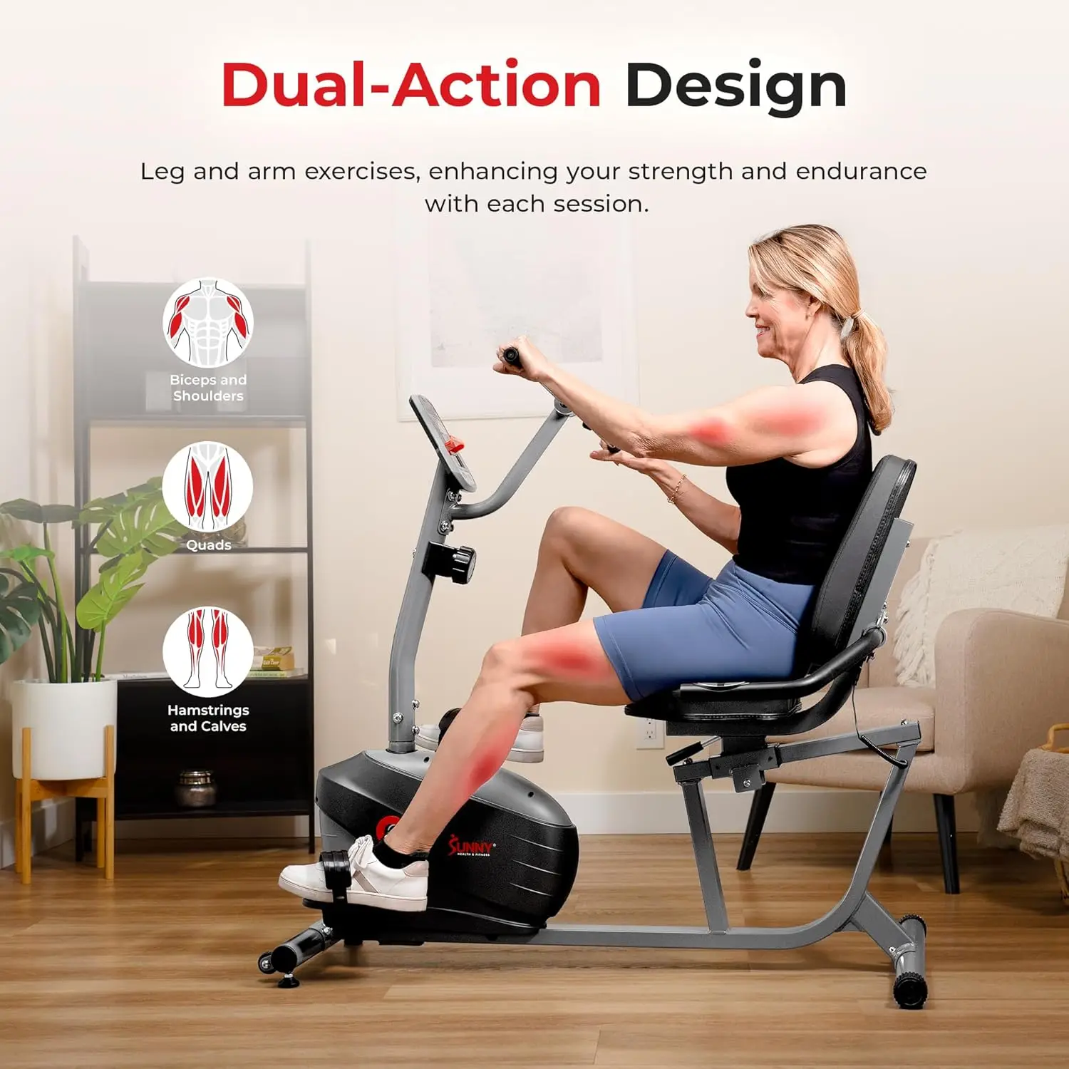 Smart Magnetic Recumbent Exercise Bike with Optional SunnyFit App Bluetooth Connectivity, Full Body Workout, Large Ergonomic