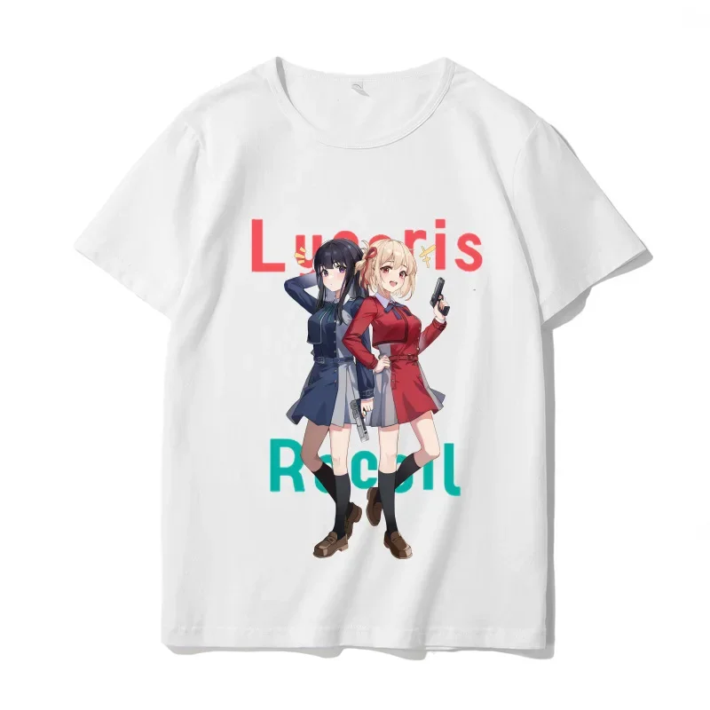 Kawaii Blouse Summer Clothing Women Crop Top with Short Sleeve Anime T Shirt Ladies Clothes Lycoris Recoil White T-shirt Female