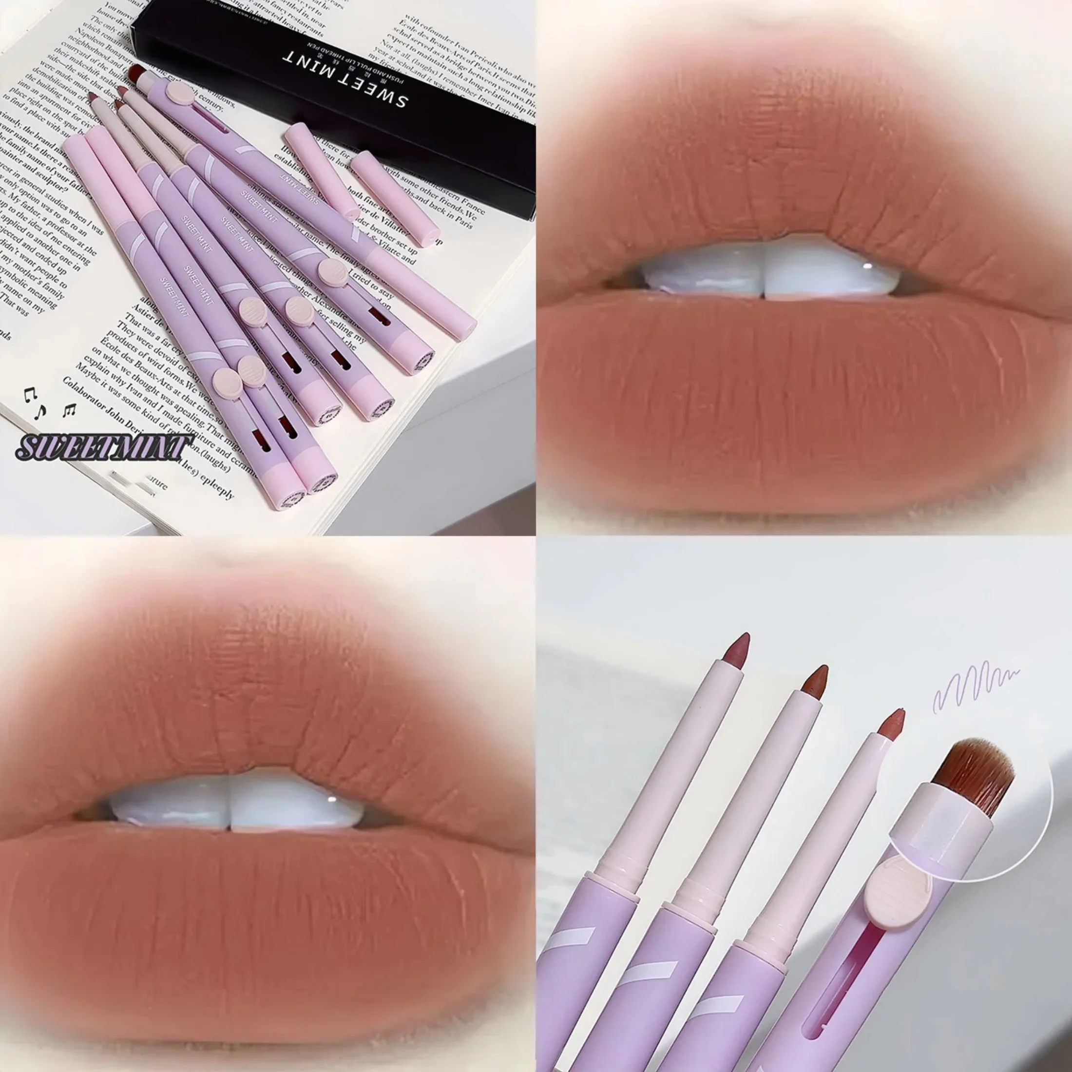 Matte Tea Brown Lip Liner Pencil Outline Contouring 3D Lip Shape Makeup Lasting Non-stick Cup Waterproof Natural Red Lipstick