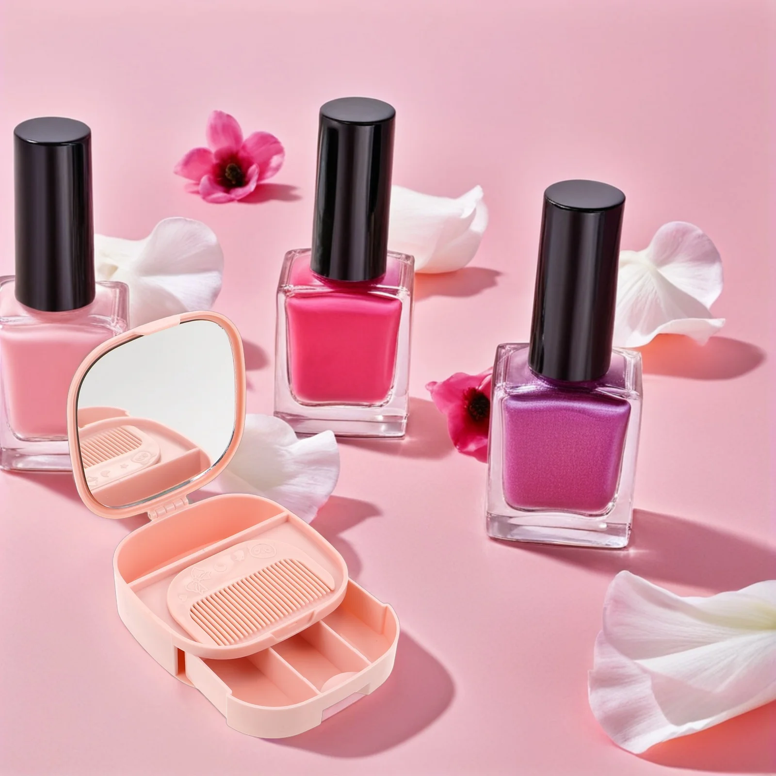 3 個の多層バニティミラーオーガナイザーデスクトップメイクアップホルダー引き出しケーストラベルメイクアップバッグポータブルコンパクトミラー