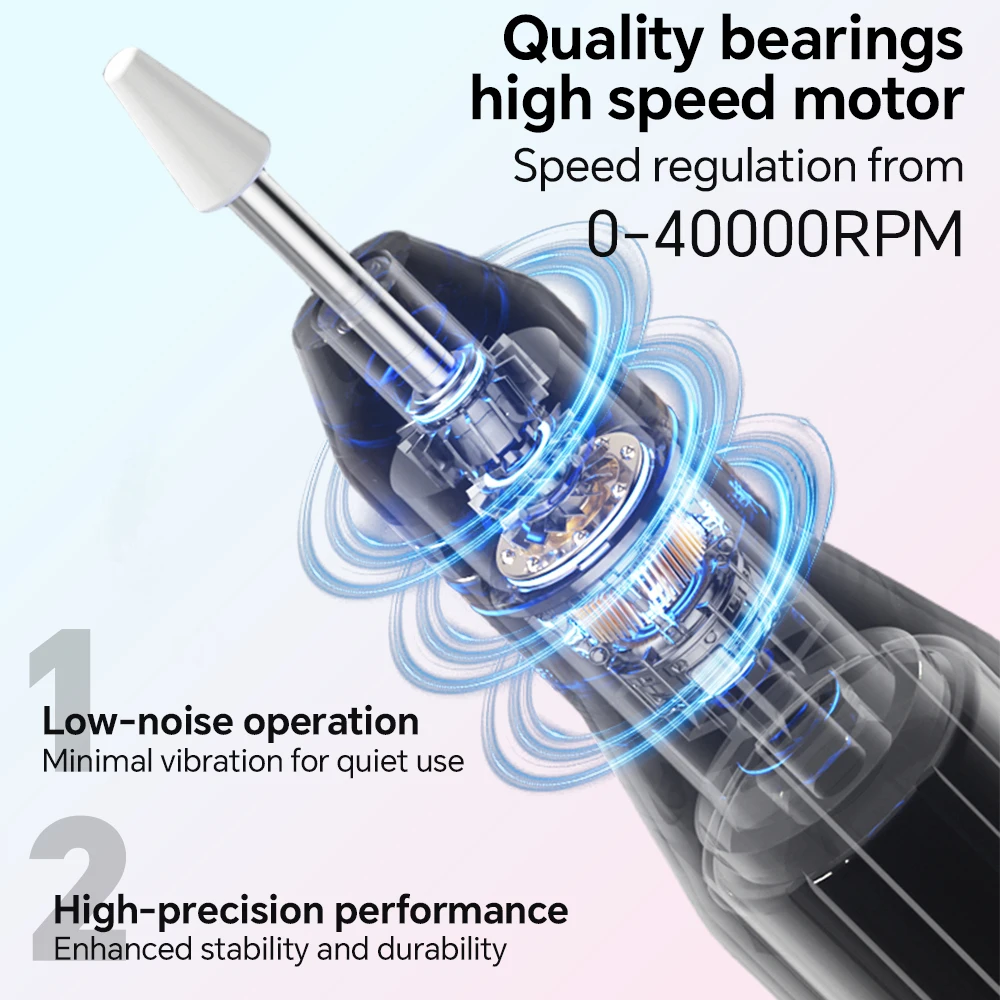 مبرد مثقاب أظافر كهربائي احترافي، مجموعة أدوات مبرد أظافر قابلة لإعادة الشحن مع مجموعة لقم لإزالة تلميع أظافر جل الأكريليك #3
