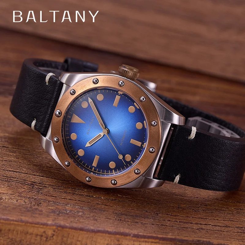 Baltany Sailing Series Nh38 Bronze Men\'s Automatic Mechanical Watch Luxury Sapphire Leather Waterproof 20Bar Luminous C3 Reloj H