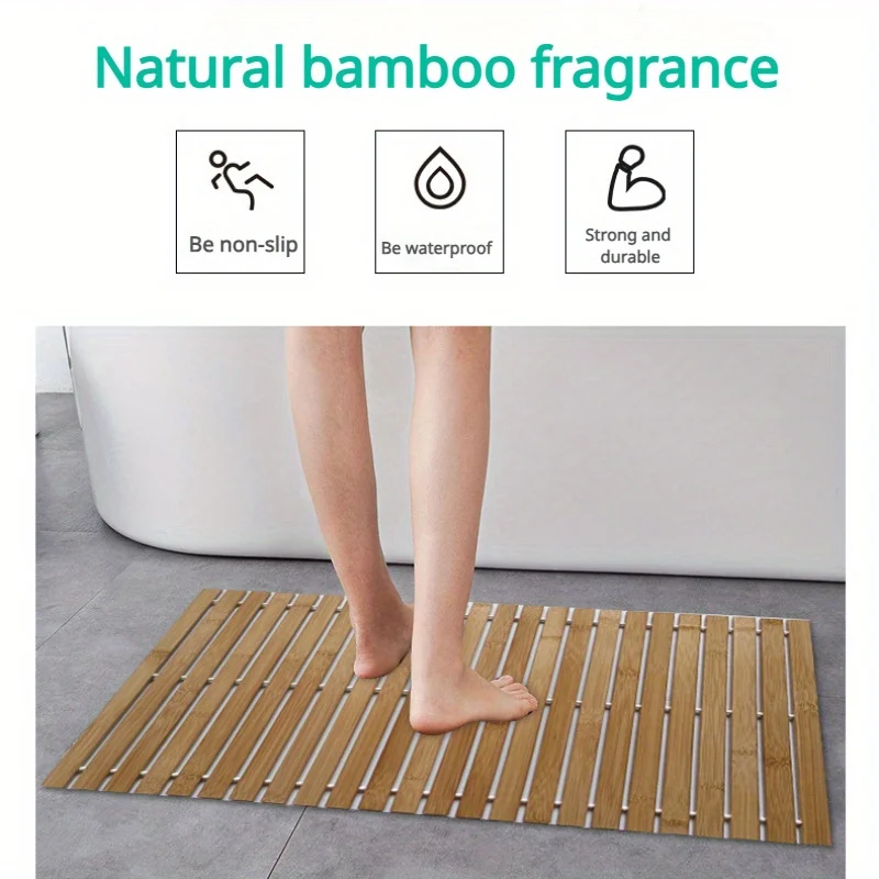 1pc Bathroom Bamboo Non-slip Mat, Foldable Indoor And Outdoor Floor Mat, Bamboo Draining Shower Mat, Waterproof & Protective Bat