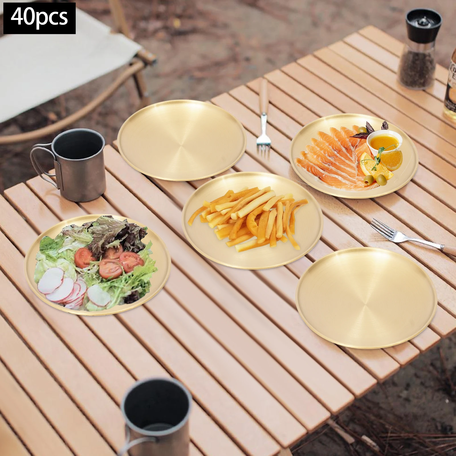 

Набор из 40 золотых подносов для закусок из нержавеющей стали 201, 20,3x1,4 см, с гальваническим покрытием, штабелируемые