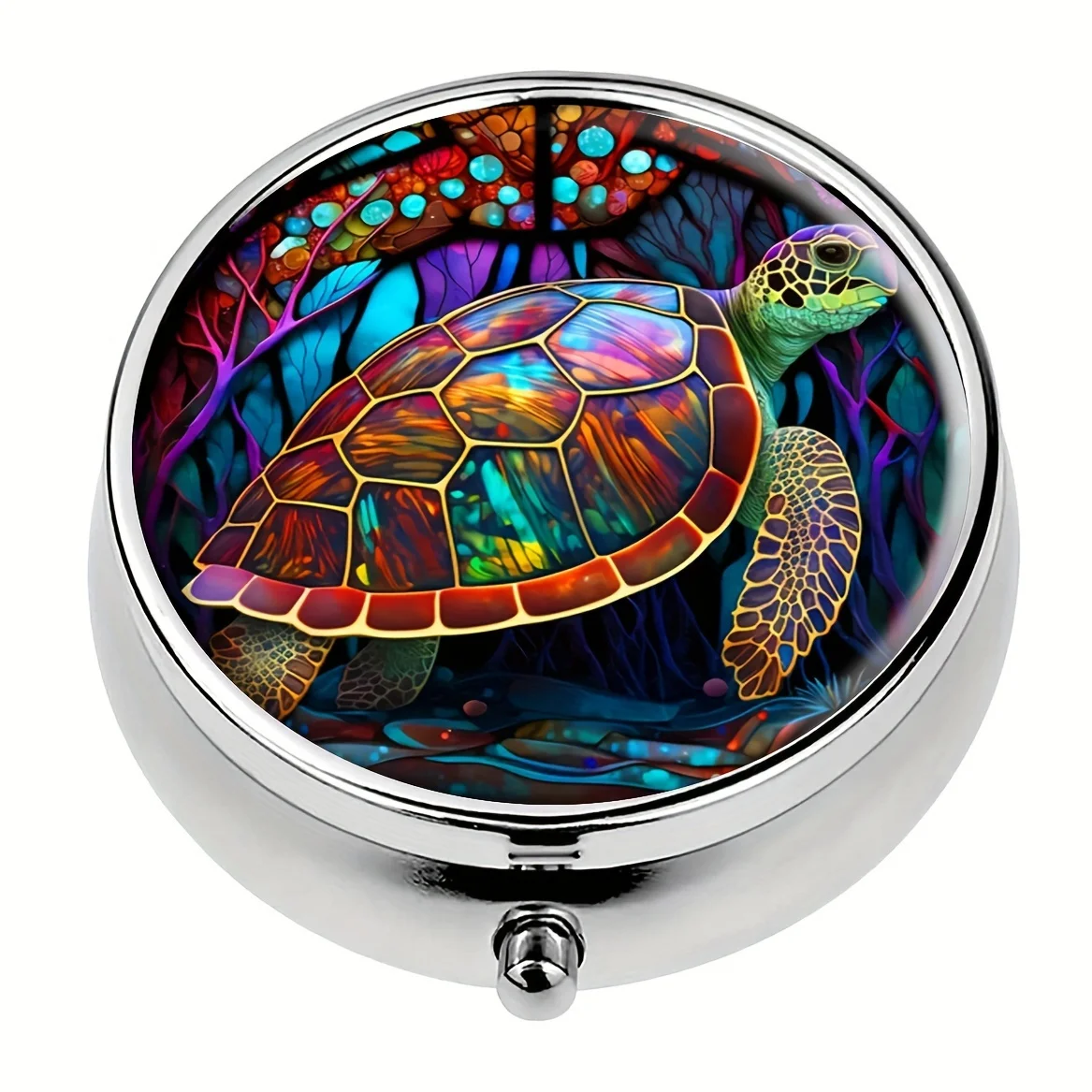 Beautiful Sea Turtle Round Pill Box,Household Portable Medicine Storage Box,3-grid Sub-packaging Medicine Box,For Outdoor Travel