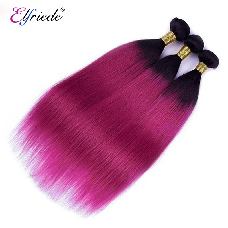 Elfriede 1B/Rose Red Straight Ombre Colored Human Hair Bundles 100% Human Hair Extensions 3/4 Bundles Deals Sew-in Hair Wefts