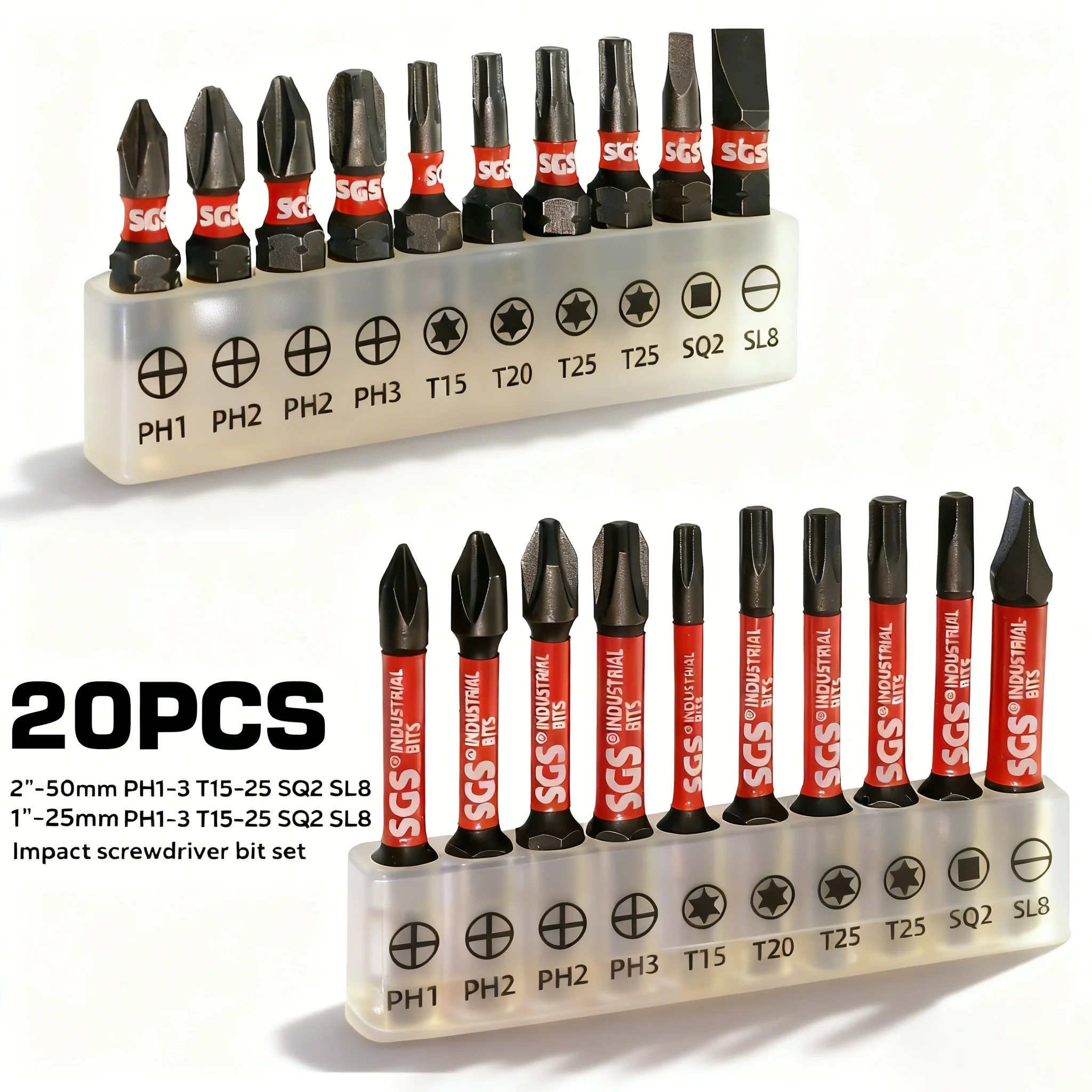 25/50 mm Ph/T/Sl/Sq slagschroevendraaierbitset met stopcontact, antislip S2 staal met hoge hardheid, perfect compatibel met elektrisch gereedschap