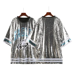 Bling Fans Wear Silver And Green Eagle Sequin Jersey Dress