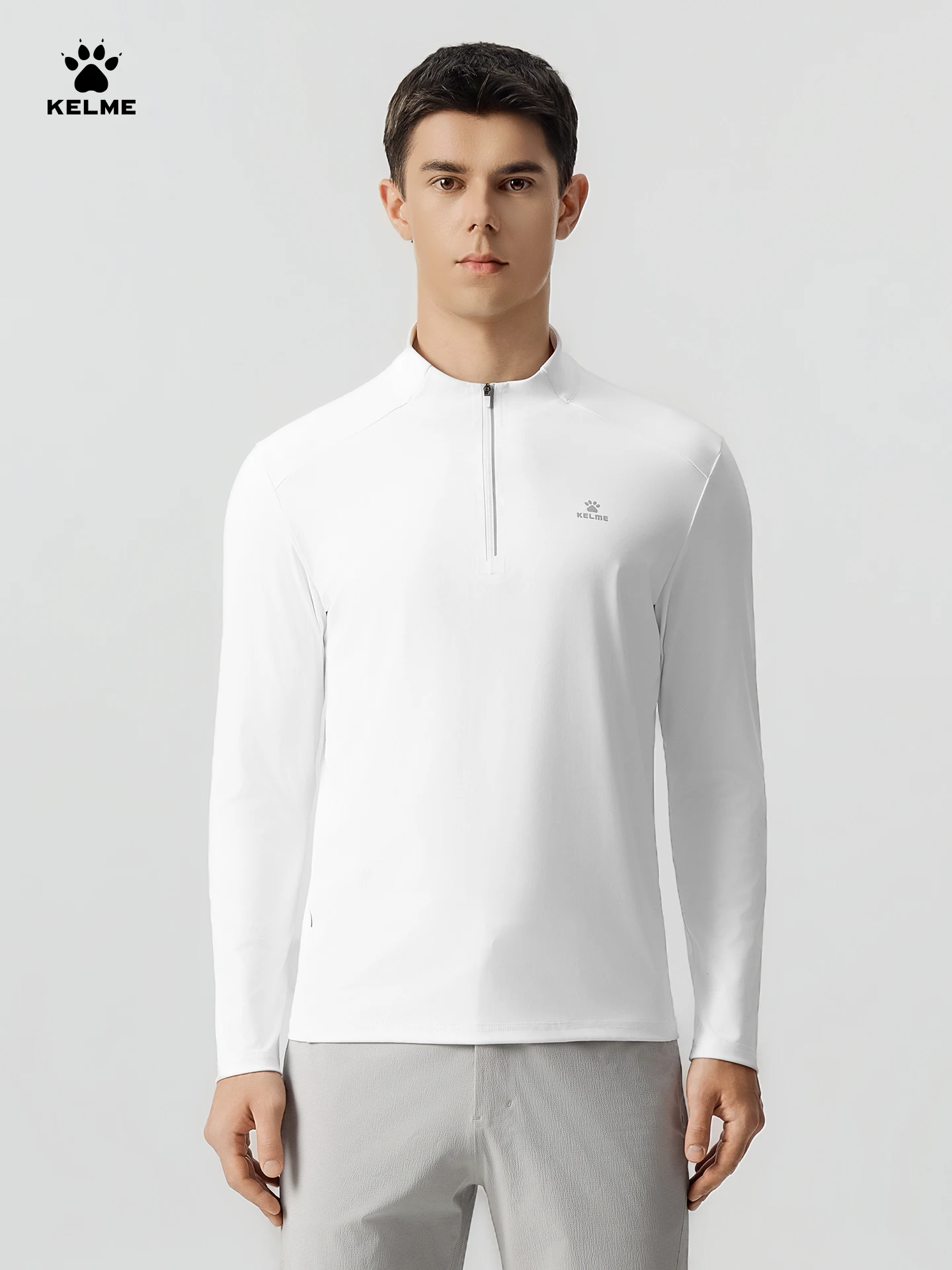 Kelme Men's Half Zipper Sports Training Coat Elastic Fitness Top Quick Drying Running Long Sleeved Yoga Coat