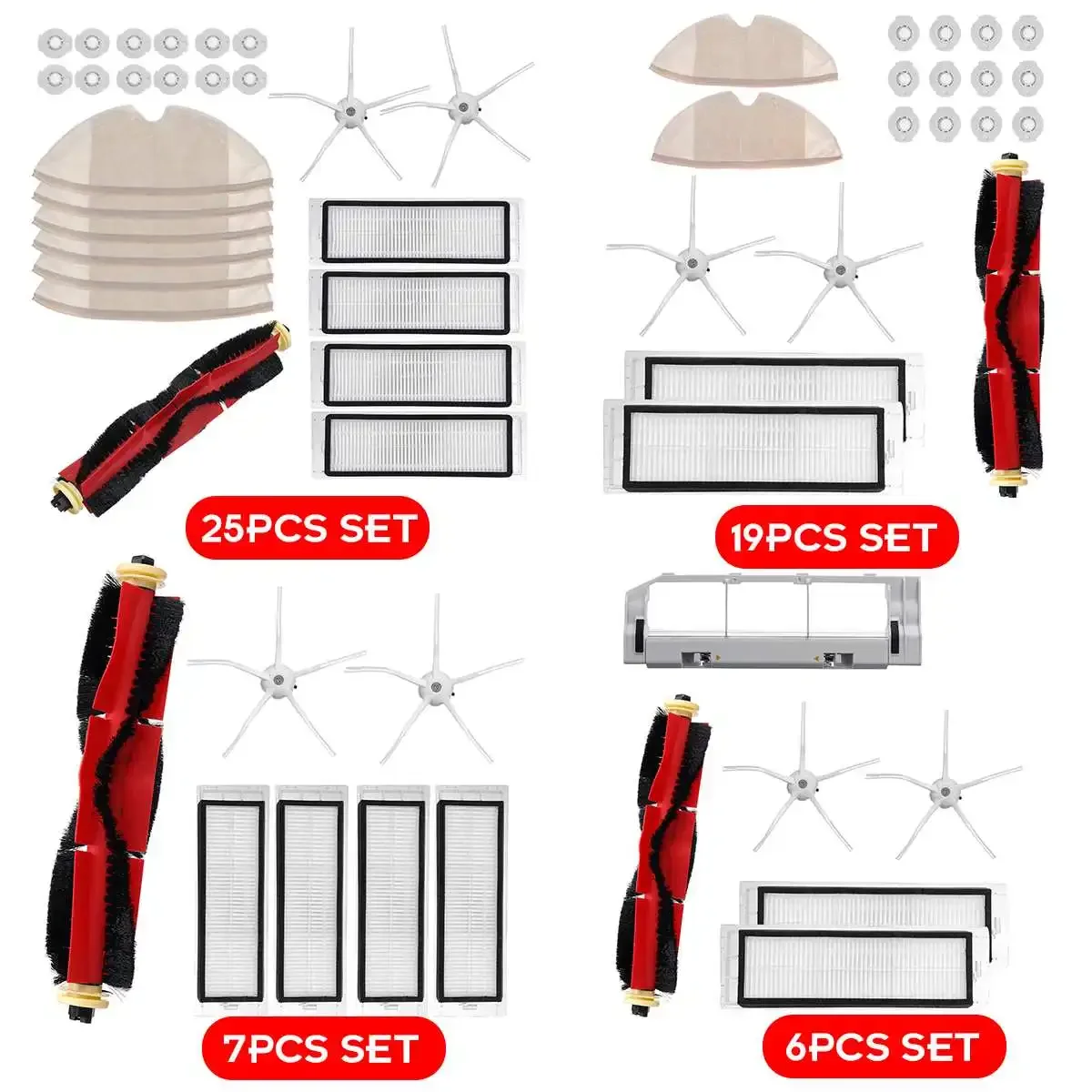 7/19/25PCS HEPA Filter Main Brush Side Brush For Xiaomi Roborock S6 S60 S65 S5 MAX T6 Robot Vacuum Cleaner Parts