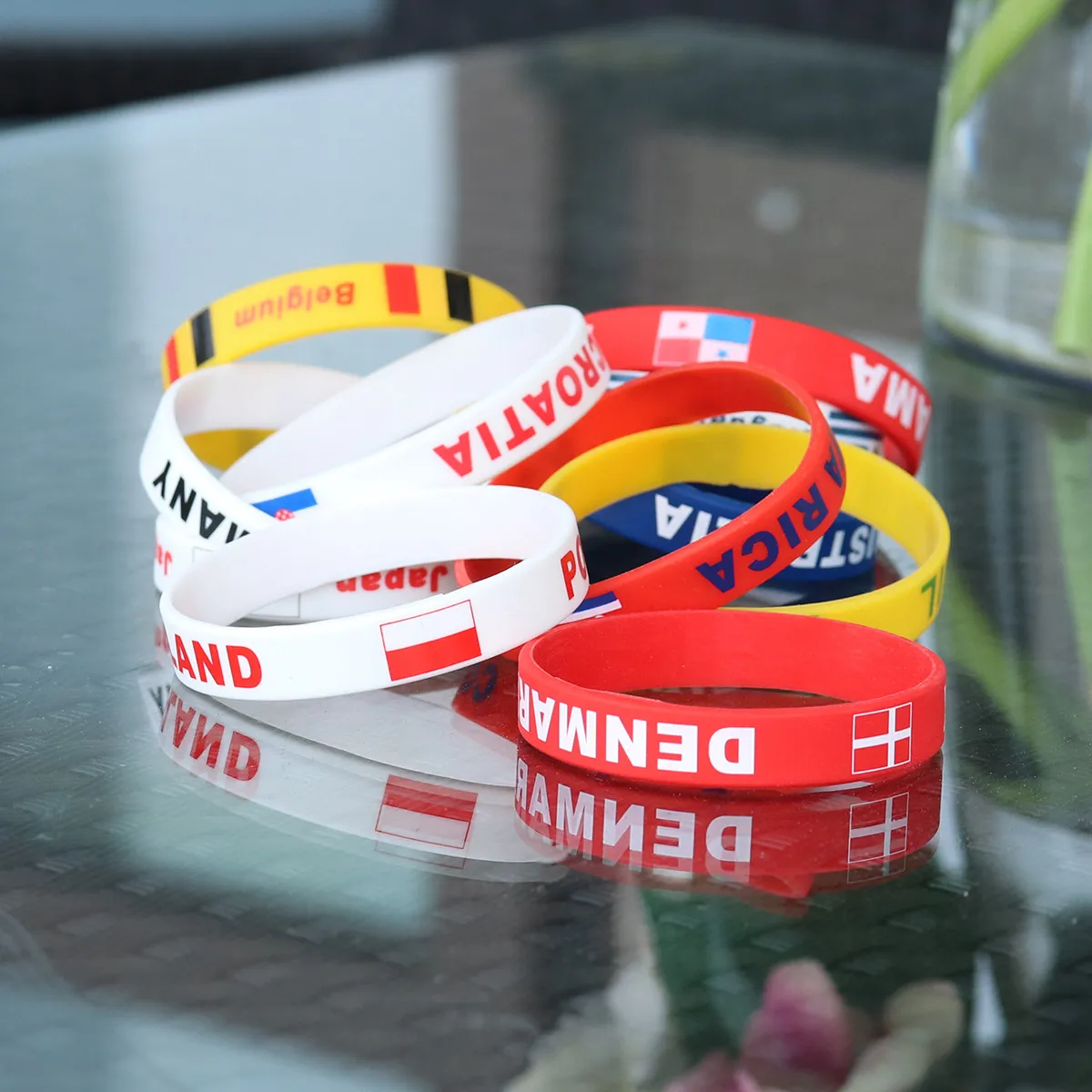 

5Pcs Eco-Friendly Silicone Country Wristband Soft Comfortable Sports Bracelet Team Flag Printed Cheer Outdoor