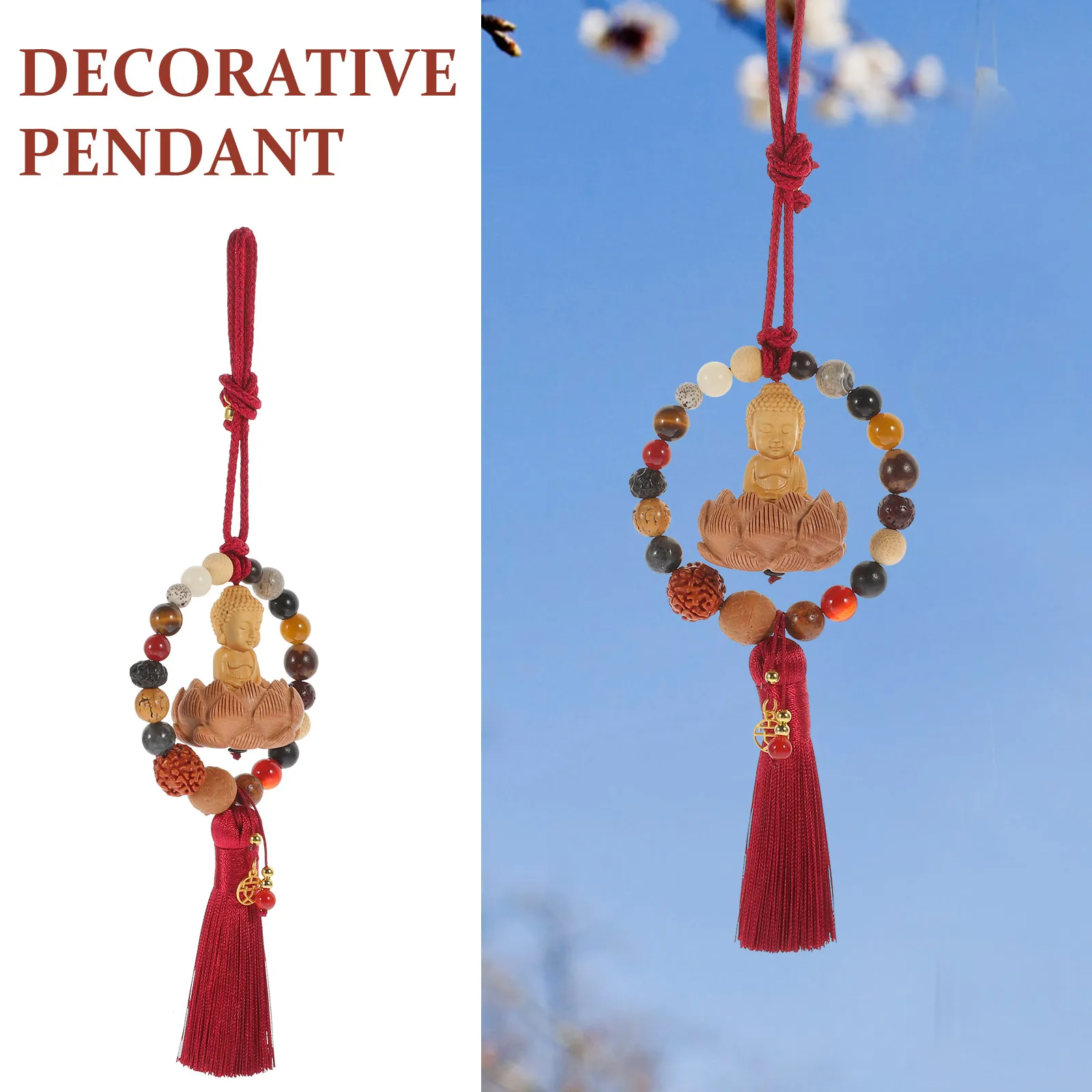 

Buddha Peach Wood Lotus Pendant Chinese Style Hanging Craft For Wall Home Car Decoration Wooden Pendant With Tassel