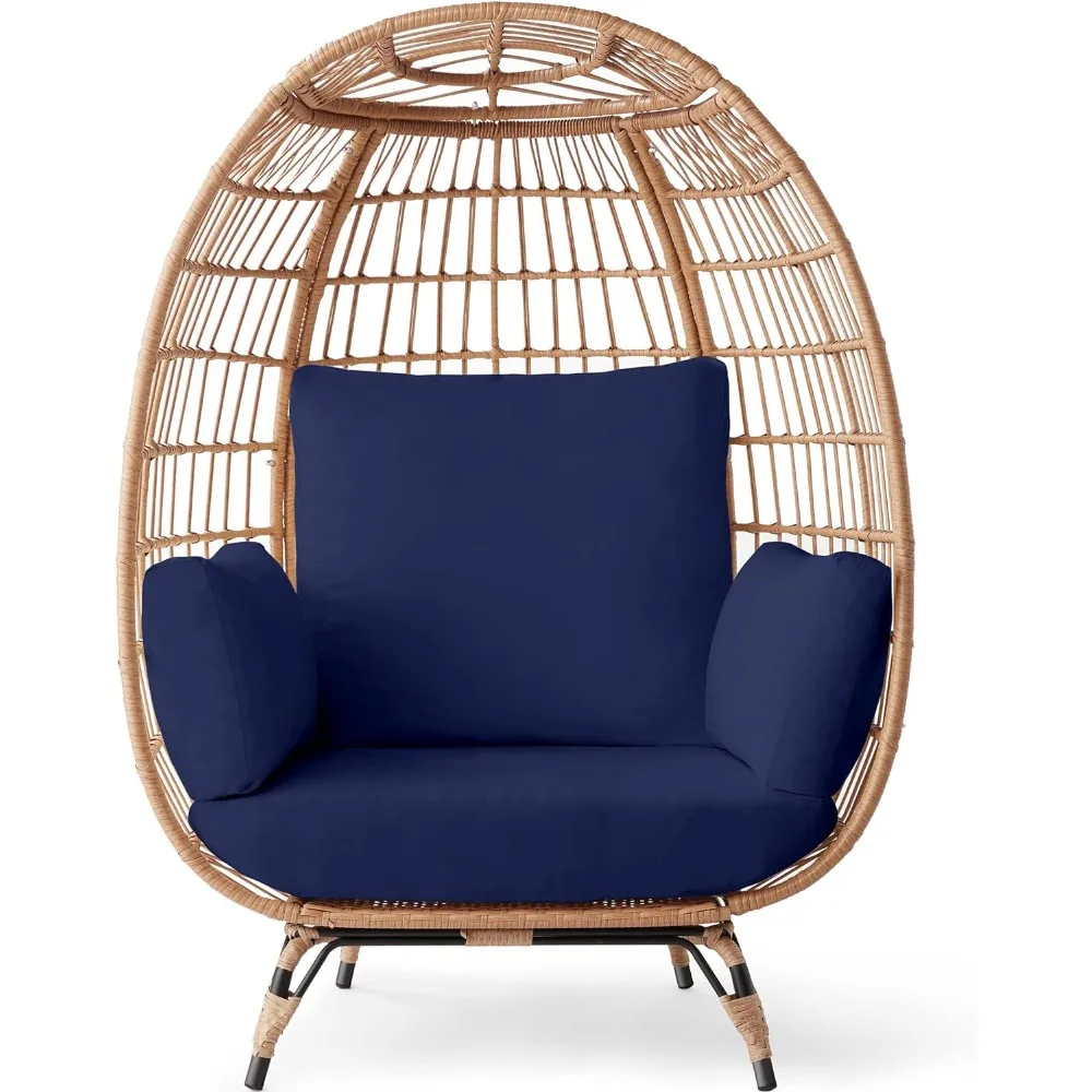 

Products Wicker Egg Chair, Oversized Indoor Outdoor Lounger for Patio, Backyard, Living Room w/ 4 Cushions,440lb Capacity - Navy