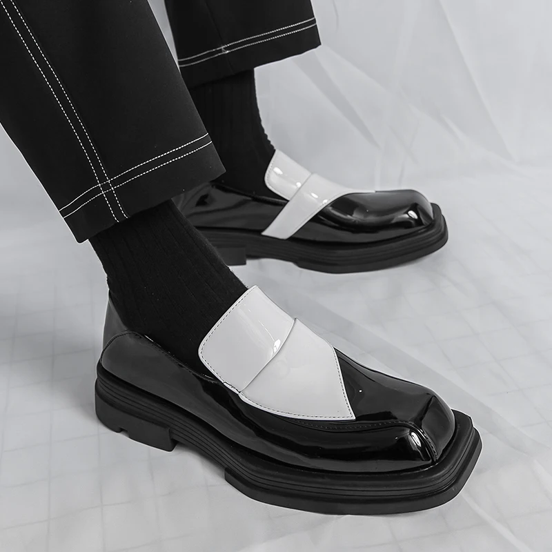 Business Men Thick-soled Loafers Black White Men One-foot Comfortable Anti-slip Brand Shoes Gentleman Shoes Size 39-46 Men Shoes