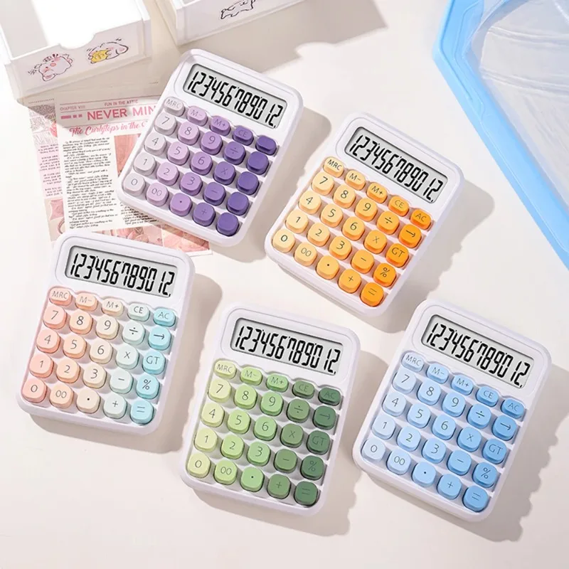 12 Digit Large LCD Display Cute Calculator Big Round Button Gradient Candy Colored Dual Power Supply Calculator for Office