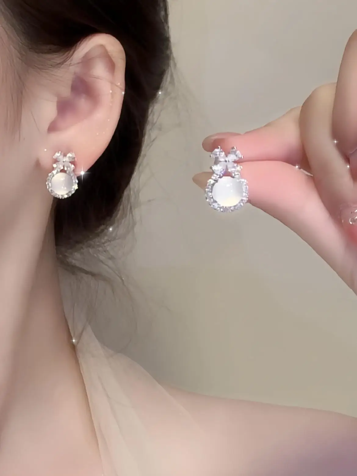 New Chinese style Ice Transparent White Jade Marrow Earrings