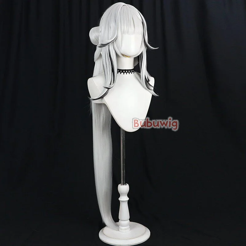 Bubuwig Synthetic Hair Hsin Cosplay Wigs Game Wuthering Waves Hsin 100cm Straight Silver White Mixed Black Wig Heat Resistant