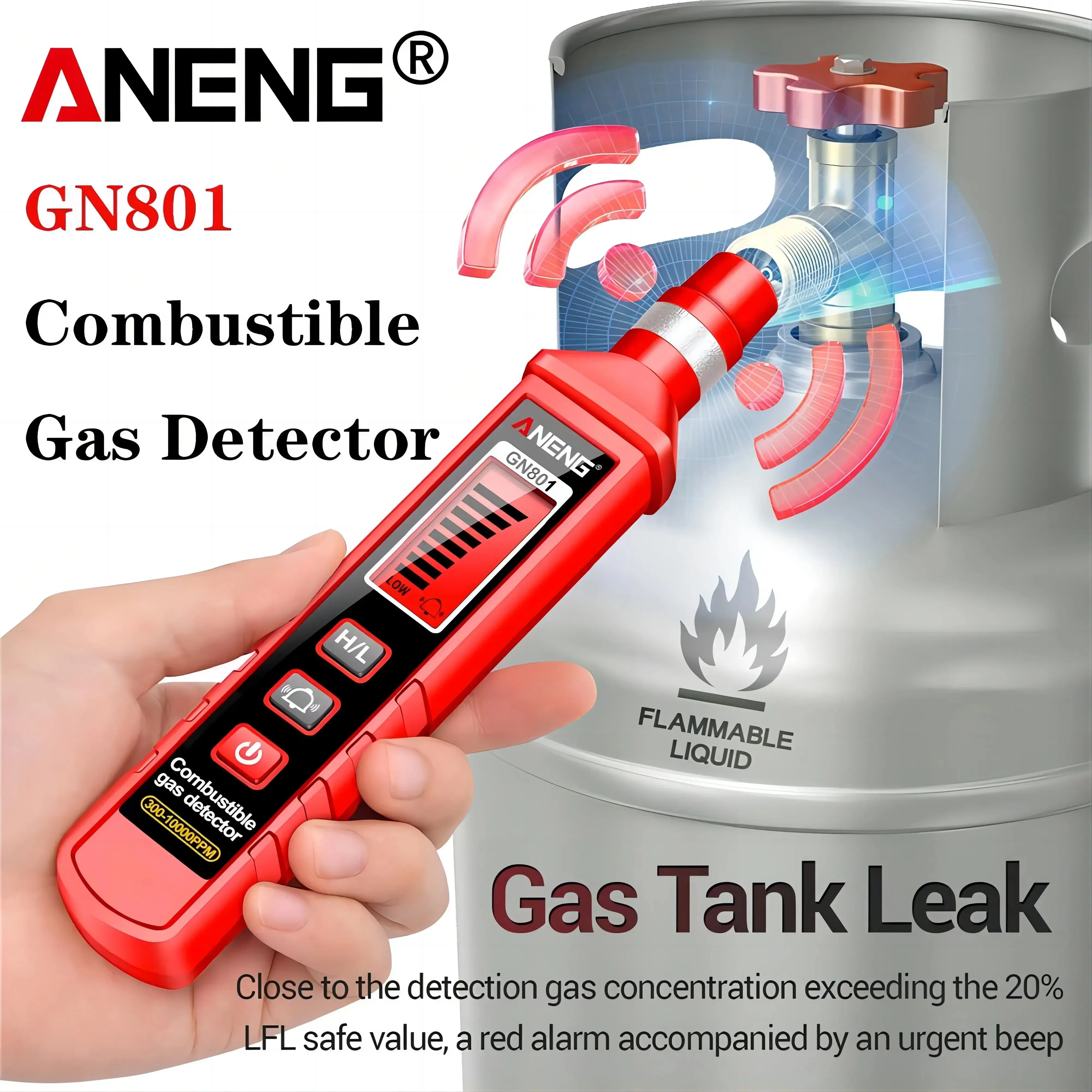 ANENG GN801 Gas-sensitive Semi-conduct Detector 300~10000PPM Gas Leakage Analyzer Combustible Meter Environment Test Sensor Tool