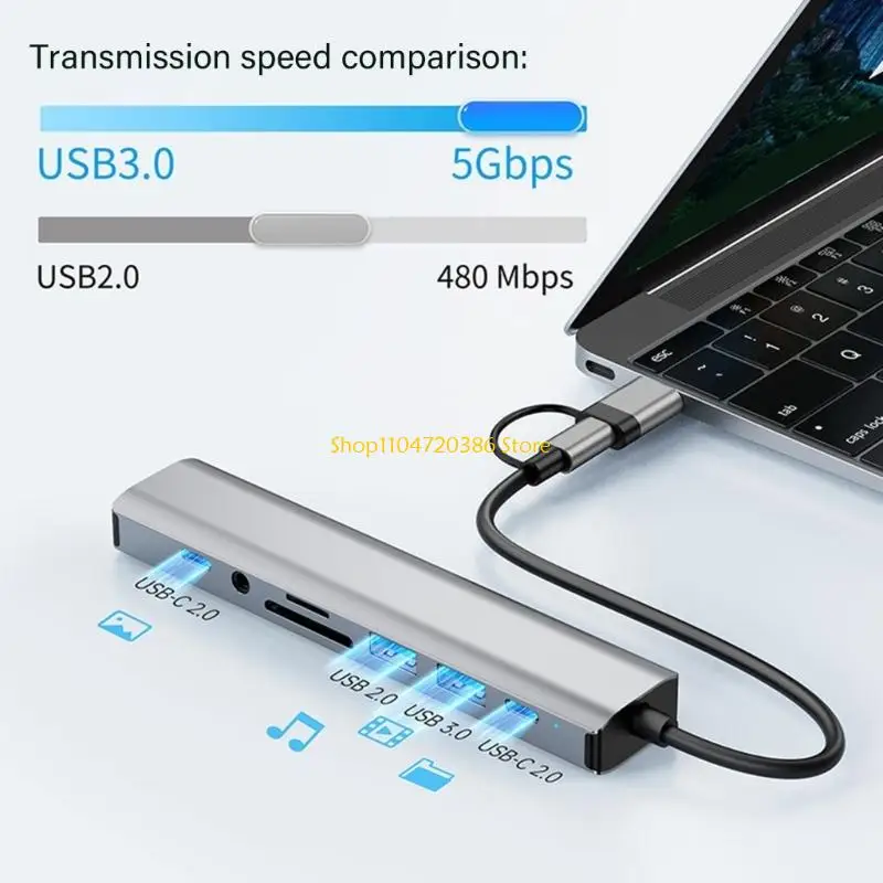 K0EA 9 In 1 Type C Adapter USB C Dock With Fast 5Gbps Transfer Speed And Stable DC5V Power Input