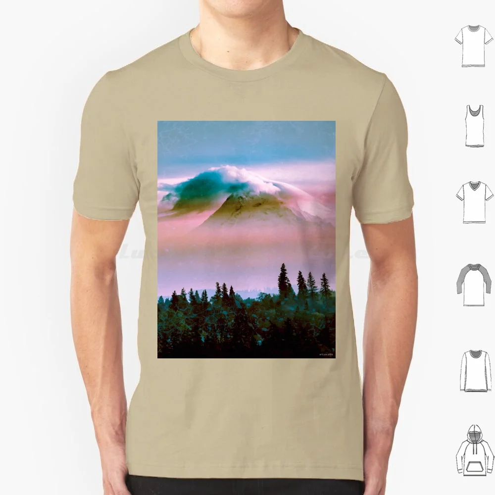 Mountains-Mt. Hood Pink Sunset T Shirt Men Women Kids 6xl Forest Blue Mountain Mountains Foggy Forest Woodland Mist Trees