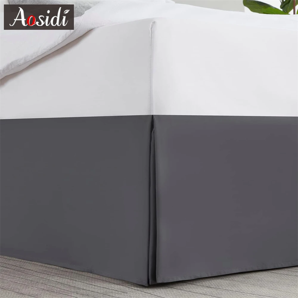 Bed Decor Tailored Split Corner Bed Skirt Valance With White Platform Pleated Dust Ruffle Bedding-14 Inch Drop