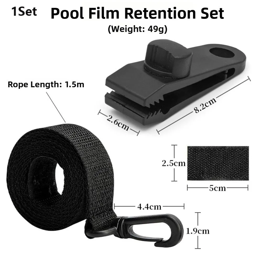 1/6Sets Universal Heavy-duty Pool Solar Cover Windproof Black&Blue Fixed Rope&Clip Solar Cover Attachment Kit Straps