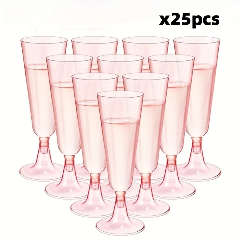 25pcs 150ml Safe Packing Plastic Champagne Flutes Disposable Sparkling Champagne Bar Cups Clear Toasting Glasses For Weddings