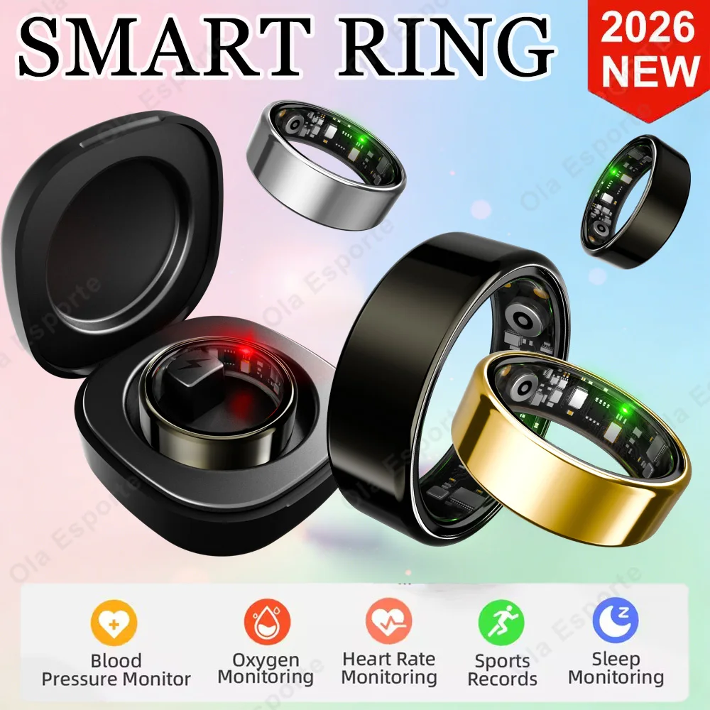 

2026 New Smart Ring Men Women, Heart Rate Blood Oxygen and Sleep Monitor Smartring IP68 & 5ATM Waterproof, Multi-sport Mode Ring
