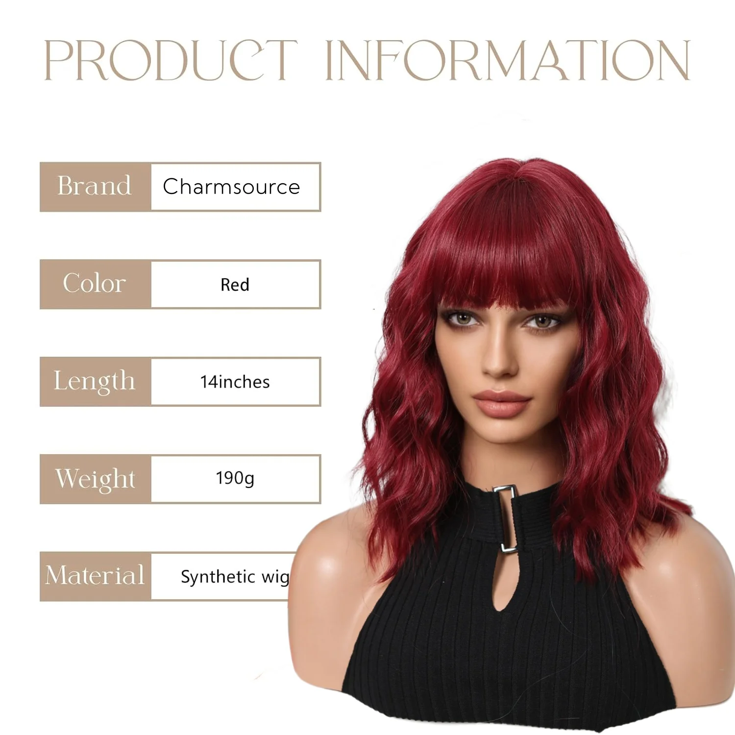 Synthetic Short Wavy Wig Wine Red Natural Hair Wigs with Bangs for Black Women Heat Resistant Cosplay Daily Wig