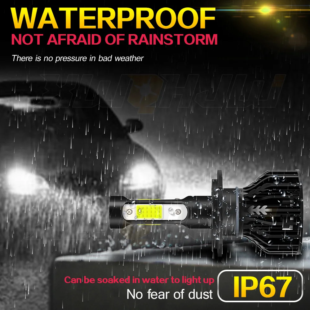 XWQHJW 2PCS Car lights H7 Super Bright LED Headlights High Low Beam Fog Light Bulb White 6000K Minisize Car accsesories