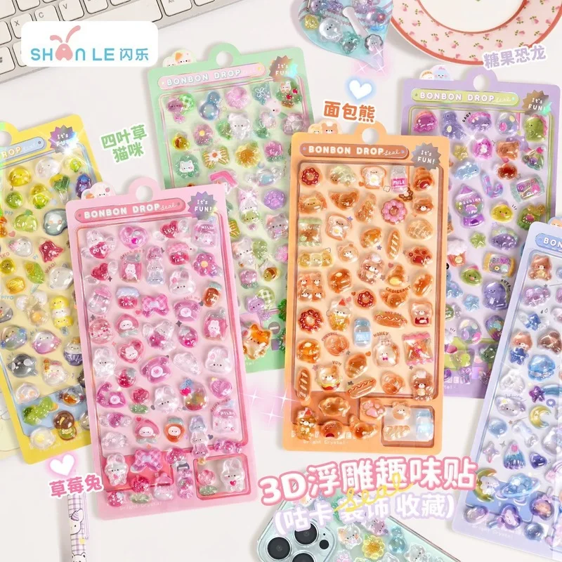 

6 шт., мультяшная 3d стерео кристаллическая наклейка, милая многофункциональная наклейка для мобильного телефона, материал для справочника, дневник, канцелярские принадлежности