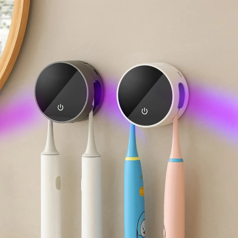 Smart Toothbrush Holder, Wall Mounted, No Need for Drilling Installation, One Click Operation, 2 Unique Slots, USB Type-C Charging