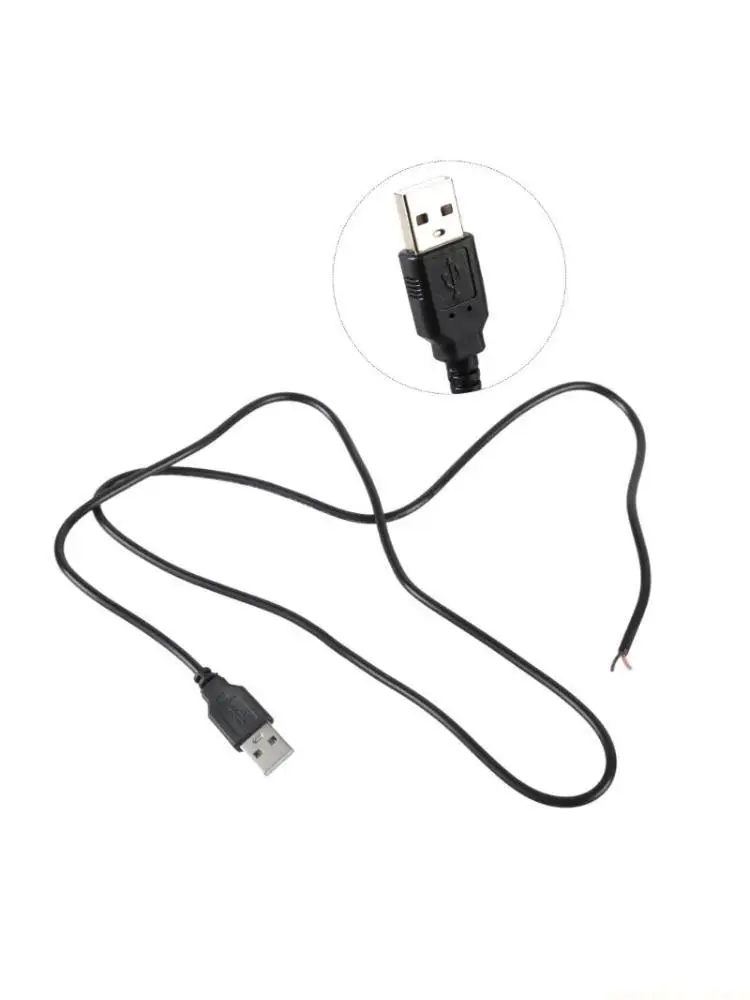 F62C USB Male to 2Pin Power Extension Cable USB to Open End Pigtail Cord 5V 3A for USB Equipments LED Light Router Repair