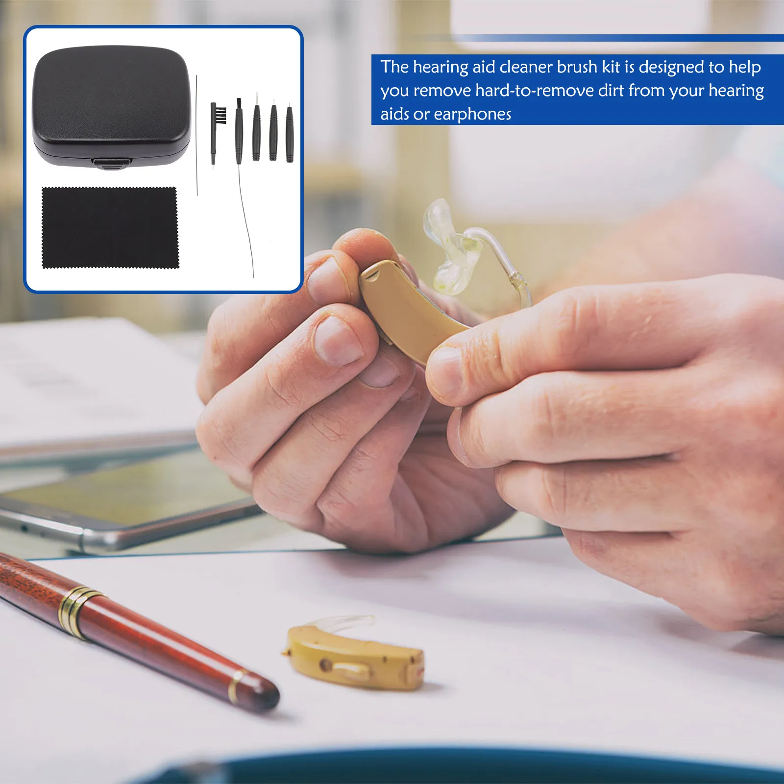 1Set Premium Plastic Hearing Aid Cleaning Kit Lightweight Portable Bte Cleaner Brush Tool for Earphones Hygiene Maintenance with view 2