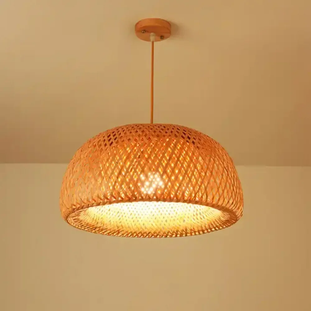 Boho Bamboo Hanging Pendant Light E27 Handmade Woven Craftsmanship Modern Minimalist Home Decor for Restaurant Straw