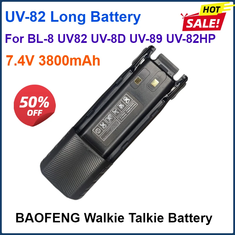 

7.4V 3800mAh BAOFENG Walkie Talkie UV-82 Long Rechargeable Battery Support USB TYPE-C Charging For BL-8 UV82 UV-8D UV-89 UV-82HP