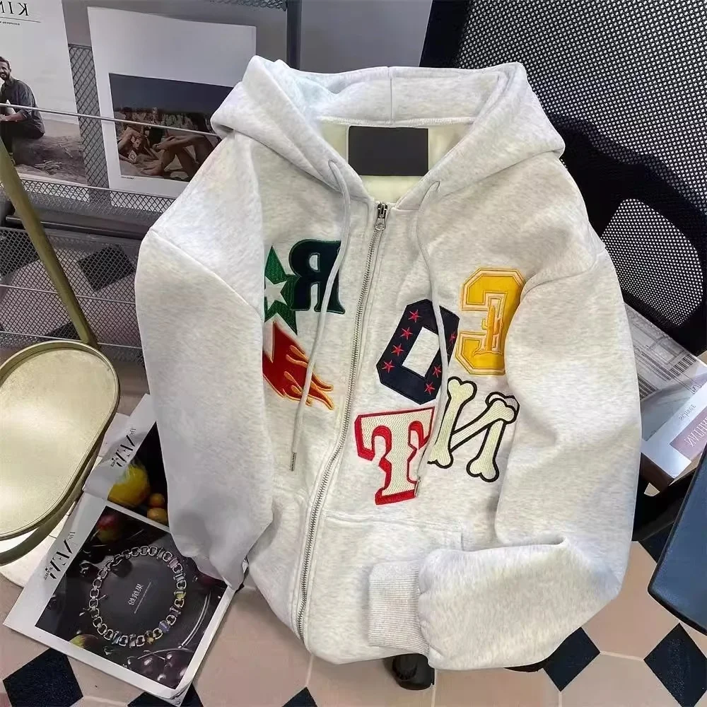 

Толстовка с капюшоном большого размера 300 Pou в американском стиле, повседневная верхняя одежда для мужчин и женщин, кардиган с принтом, осень-зима