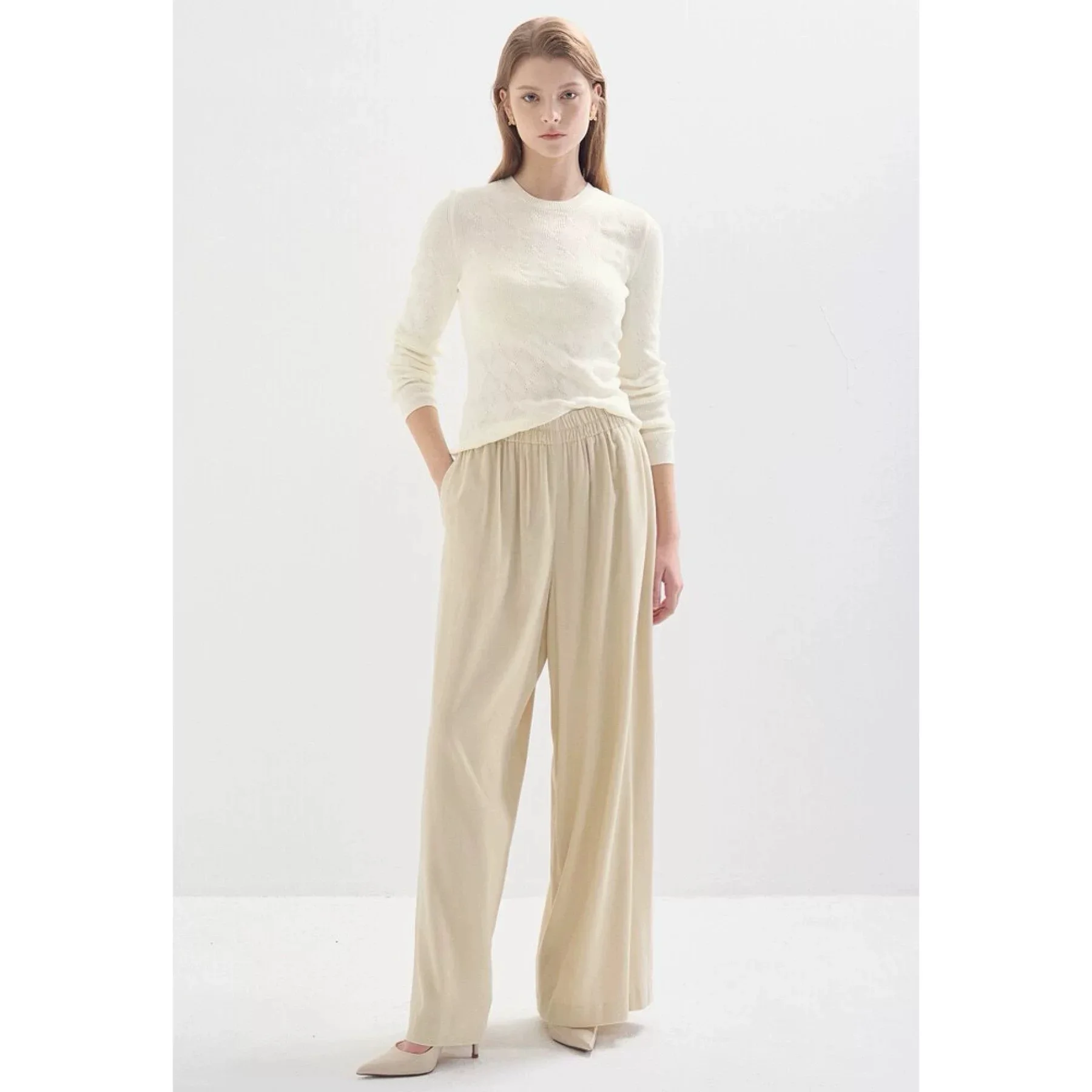 

Женский свитер Slim Fit из кружевного трикотажа с вырезами, эластичный, универсальный, с длинными рукавами, круглым вырезом, однотонный, для повседневной носки