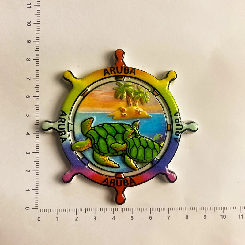 هدايا سياحية من أروبا - مغناطيس ثلاثي الأبعاد لعجلة قيادة السلحفاة للثلاجة وأدوات تزيين المنزل والحرف اليدوية